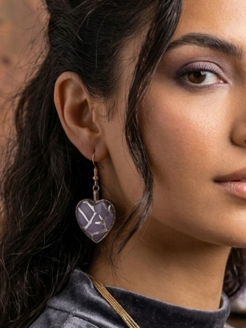 Handcrafted Purple Heart Drop Earrings - Women Jewelry